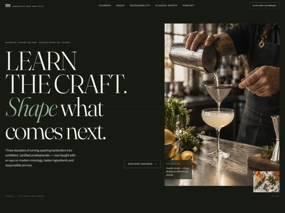 Bartending Academy website design